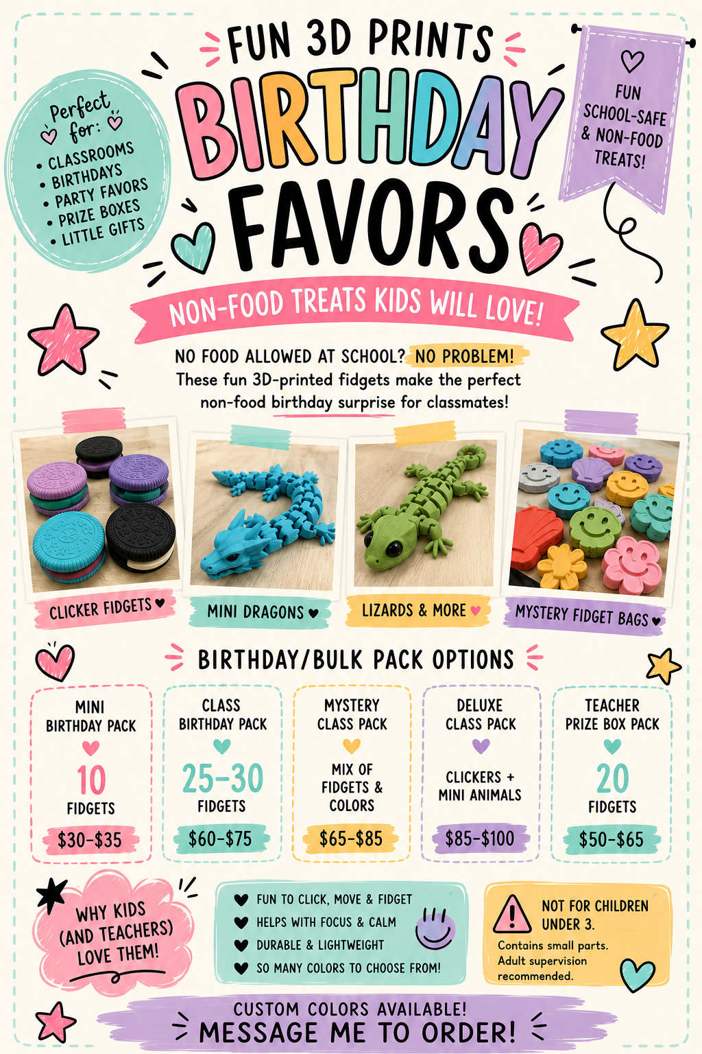 Birthday Favors Packages & Pricing Flyer